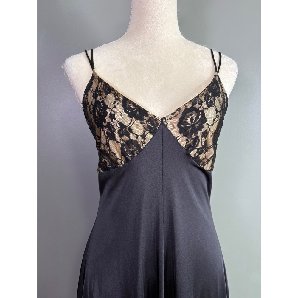 Vintage 50s LeVoy's Nightgown Small Black Lace Maxi Slip Dress Nylon Lingerie - Picture 2 of 6